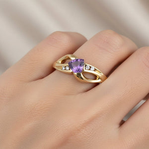 Vintage Gold Bypass Diamond Trillion Cut Amethyst Ring - Boylerpf