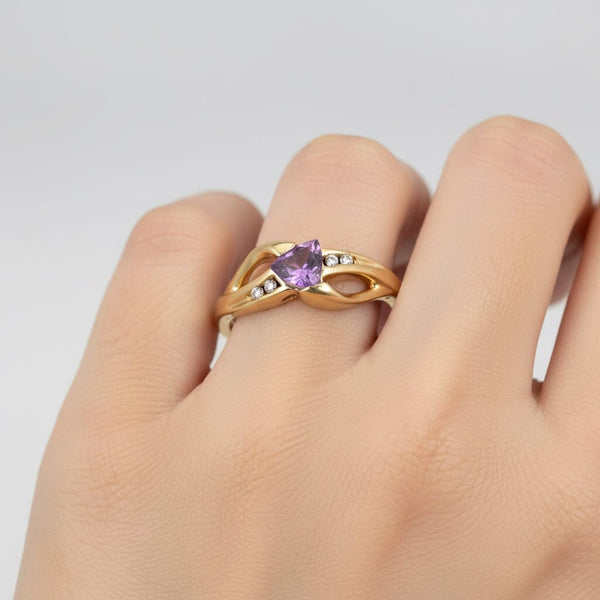 Vintage Gold Bypass Diamond Trillion Cut Amethyst Ring - Boylerpf