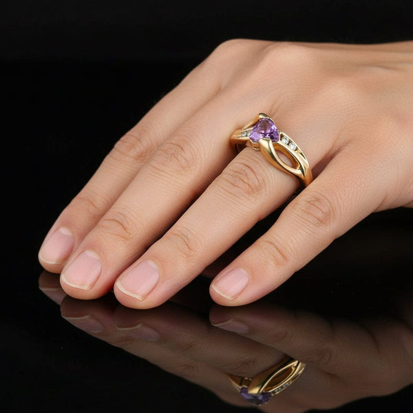 Vintage Gold Bypass Diamond Trillion Cut Amethyst Ring - Boylerpf