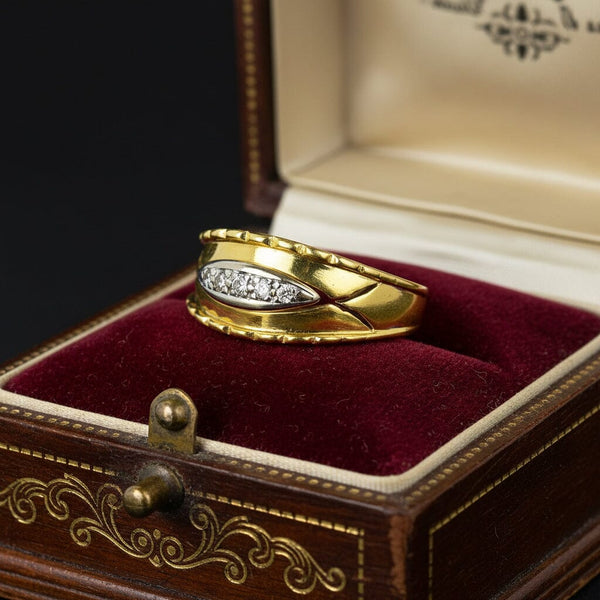 Wide 18K Gold Diamond Five Stone Ring Band - Boylerpf