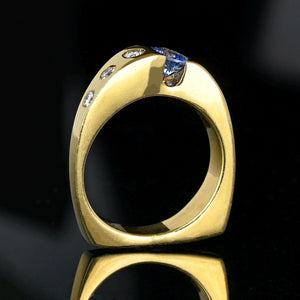 14K Gold Sapphire Diamond Euro Shank Band Ring - Boylerpf