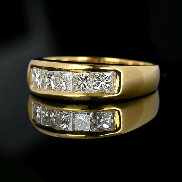 Vintage 14K Gold 1.55 CTW Princess Cut Diamond Ring Band