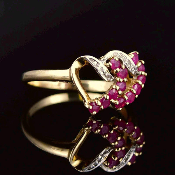 Vintage 10K Gold Diamond Ruby Double Heart Ring