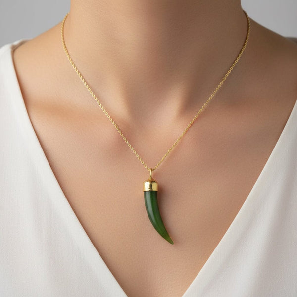 Vintage 9K Gold Jade Sabre Tooth Jade Pendant Charm