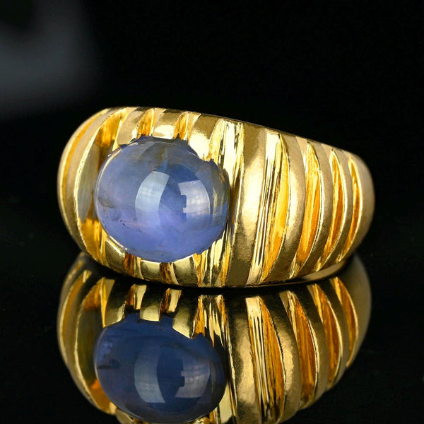 Vintage 18K Gold Ribbed Band Star Sapphire Ring, 17.4 gms