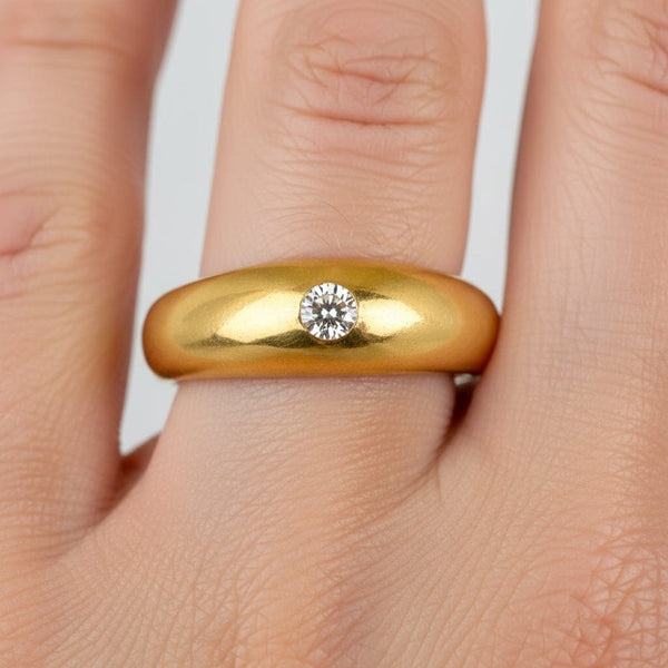 Antique 18K Gold Mine Cut Diamond Gypsy Ring Band - Boylerpf