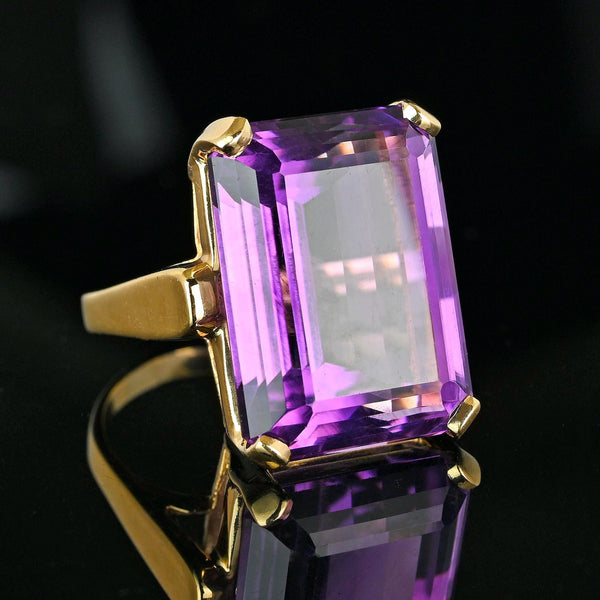 Mid-Century 27 Carat Amethyst Cocktail Ring in 14K Gold - Boylerpf