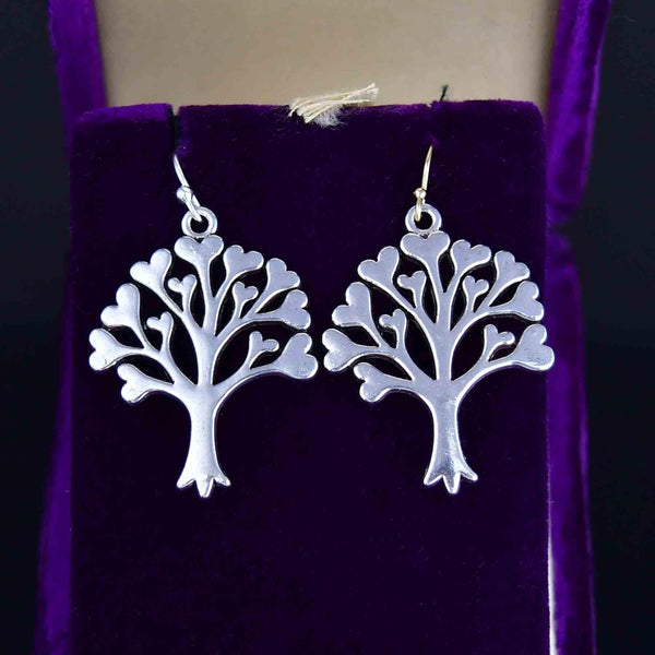 Vintage Silver Tree of Life Heart Earrings - Boylerpf