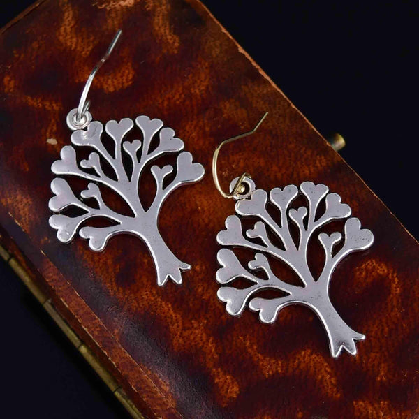 Vintage Silver Tree of Life Heart Earrings - Boylerpf