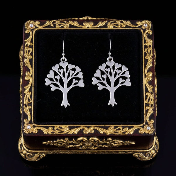 Vintage Silver Tree of Life Heart Earrings - Boylerpf