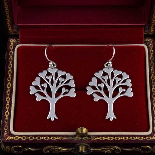 Vintage Silver Tree of Life Heart Earrings - Boylerpf