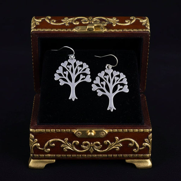 Vintage Silver Tree of Life Heart Earrings - Boylerpf
