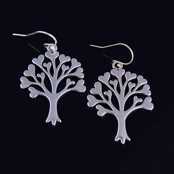 Vintage Silver Tree of Life Heart Earrings - Boylerpf