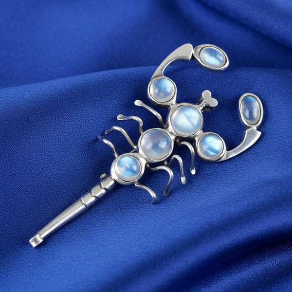 Antique Silver Cabochon Moonstone Scorpion Brooch - Boylerpf