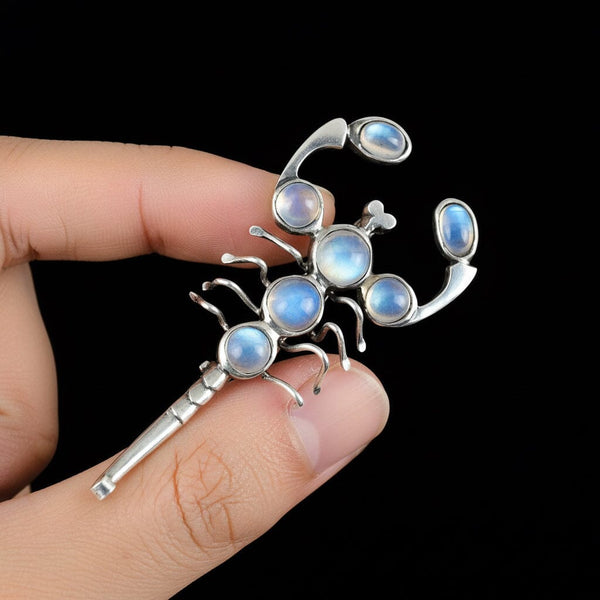 Antique Silver Cabochon Moonstone Scorpion Brooch - Boylerpf