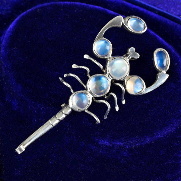 Antique Silver Cabochon Moonstone Scorpion Brooch - Boylerpf