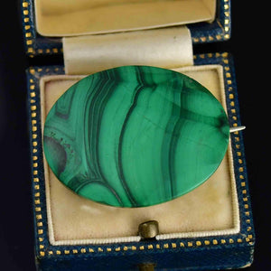 Antique Large Oval Natural Malachite Brooch - Boylerpf
