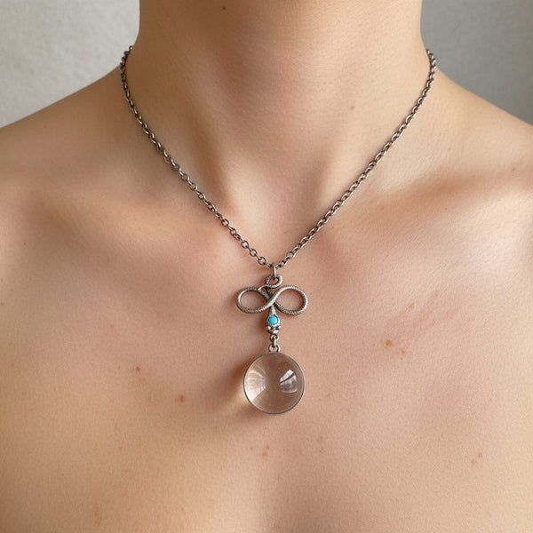 Art Deco Pools Of Light Rock Crystal Turquoise Snake Necklace - Boylerpf