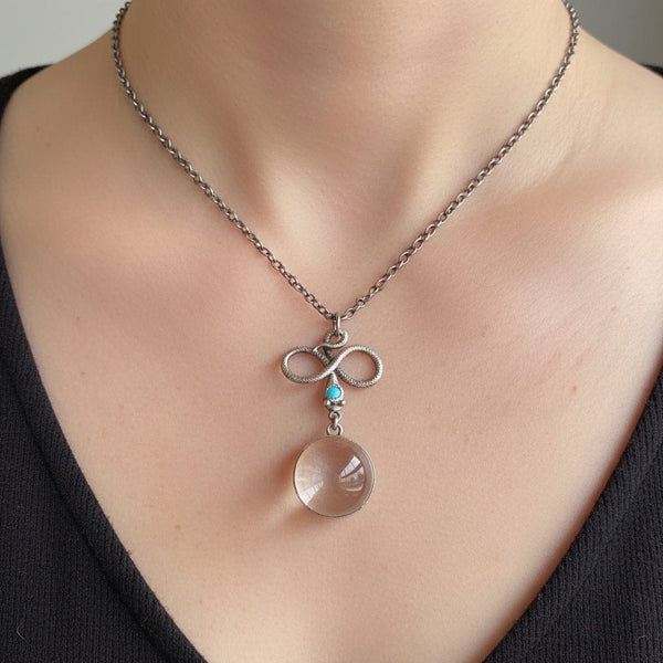 Art Deco Pools Of Light Rock Crystal Turquoise Snake Necklace - Boylerpf