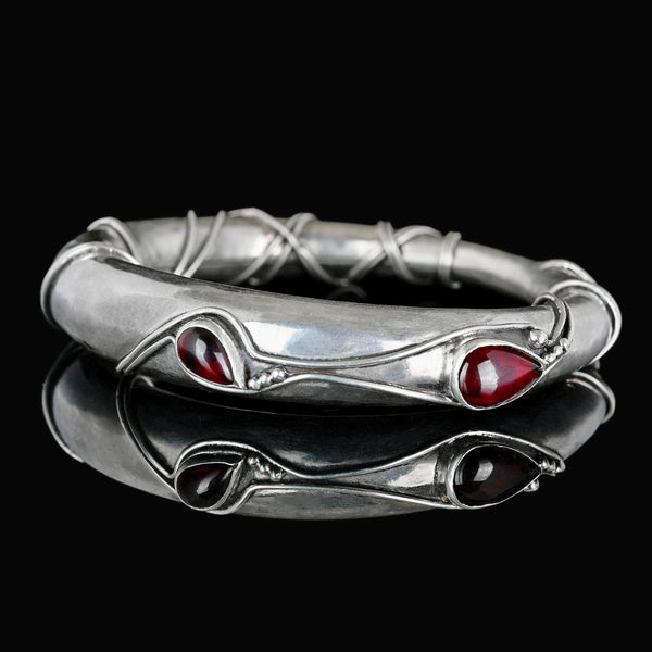Heavy Poppy Dandiya Silver Garnet Bracelet Bangle - Boylerpf