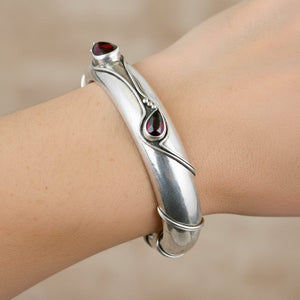 Heavy Poppy Dandiya Silver Garnet Bracelet Bangle - Boylerpf