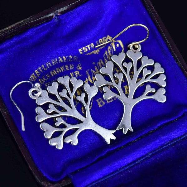 Vintage Silver Tree of Life Heart Earrings - Boylerpf