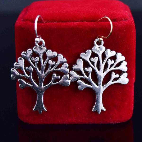 Vintage Silver Tree of Life Heart Earrings - Boylerpf