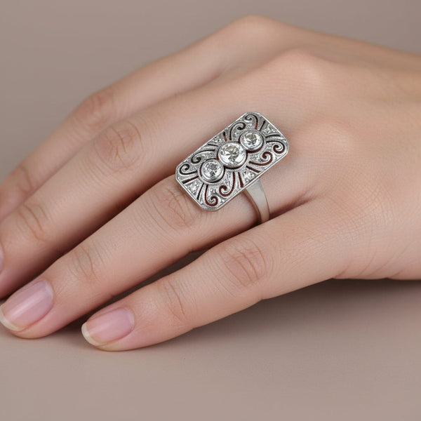 Art Deco Platinum Three Stone Diamond Ring