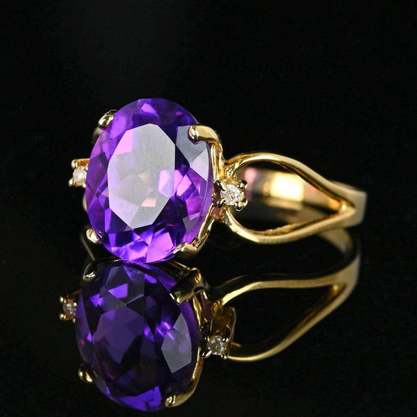 Vintage Diamond Accent Amethyst Cocktail Ring in Gold - Boylerpf