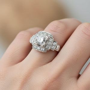 Art Deco Platinum 1 Carat European Diamond Ring - Boylerpf