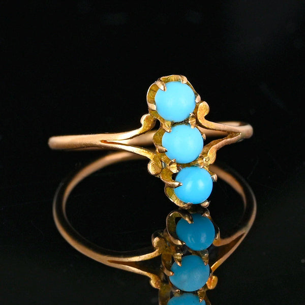Antique 14K Gold Three Stone Turquoise Cabochon Ring