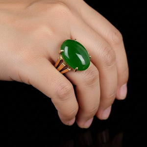 Vintage 14K Gold Solitaire Jade Cabochon Ring - Boylerpf