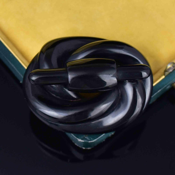 Antique Victorian Whitby Jet Lovers Knot Brooch - Boylerpf