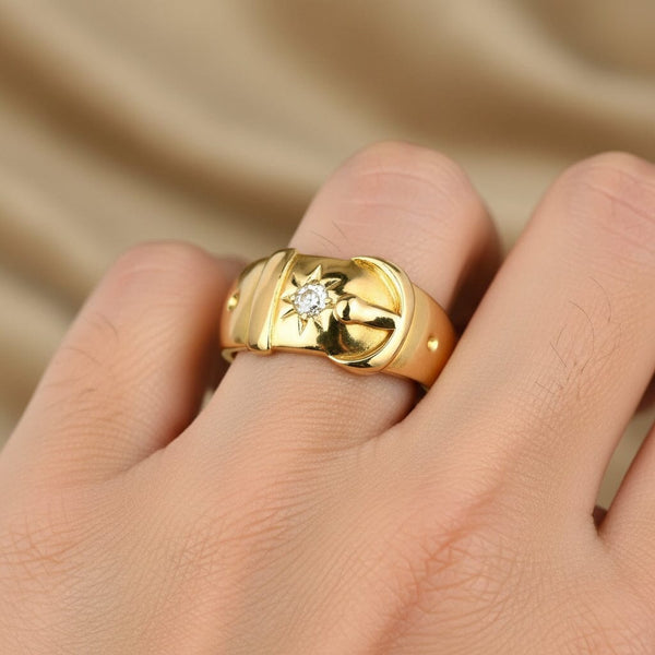 Antique 18K Gold Old European Cut Diamond Buckle Ring
