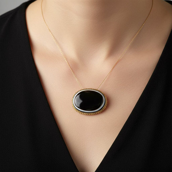 Antique Scottish Banded Bulls Eye Agate Brooch Pendant