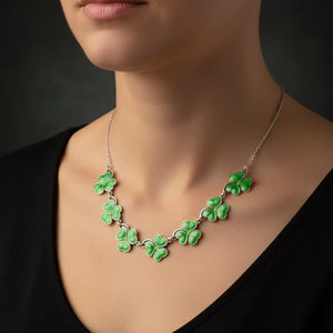 Art Deco Three Leaf Clover Green Enamel Shamrock Necklace - Boylerpf