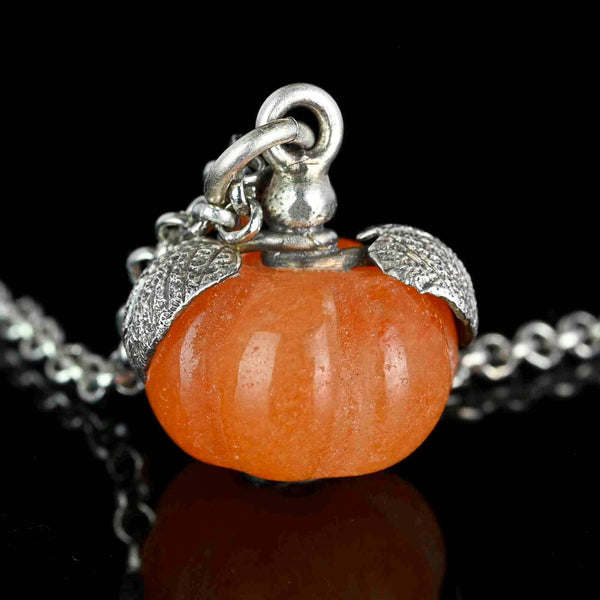 Vintage Orange Jade Pumpkin Charm Sterling Silver Pendant