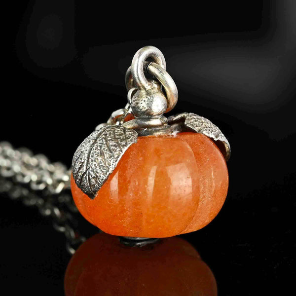 Vintage Orange Jade Pumpkin Charm Sterling Silver Pendant
