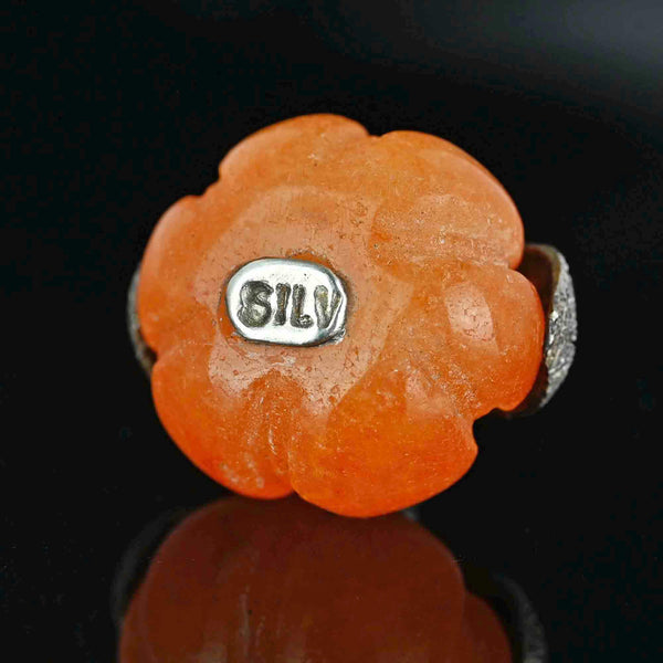 Vintage Orange Jade Pumpkin Charm Sterling Silver Pendant