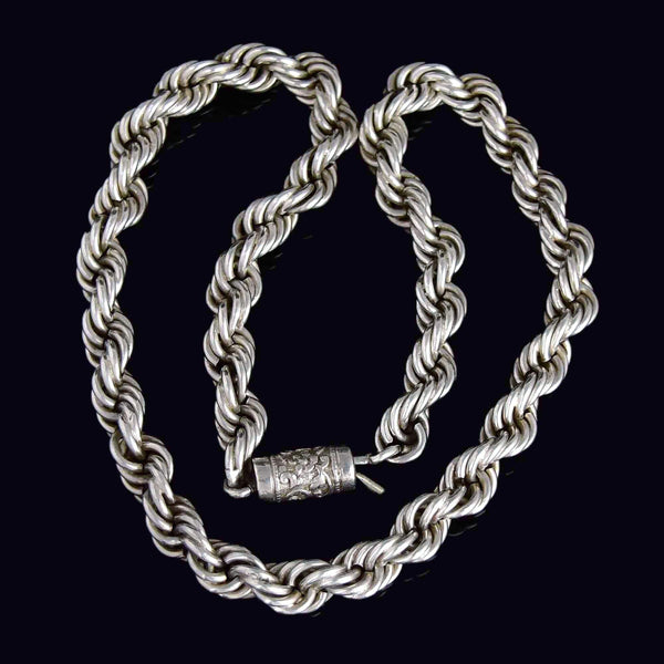 Antique Sterling Silver Twisted Rope Chain Necklace, 90.4 Grams