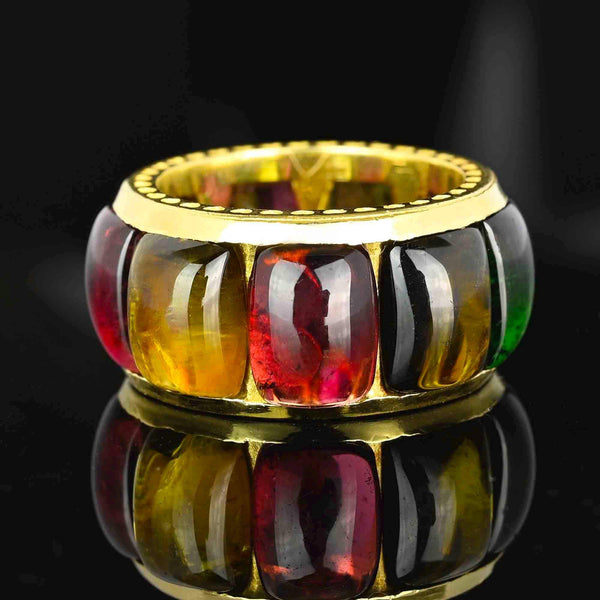 Stambolian 18K Gold Multi Color Cabochon Tourmaline Ring - Boylerpf
