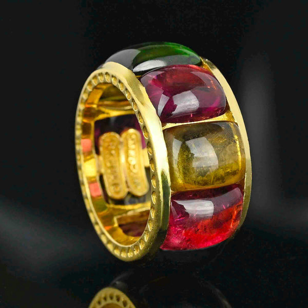 Stambolian 18K Gold Multi Color Cabochon Tourmaline Ring - Boylerpf