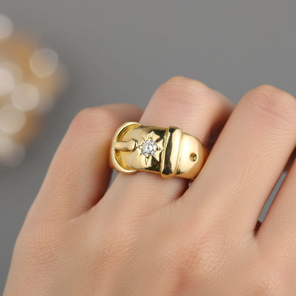 Antique 18K Gold Old European Cut Diamond Buckle Ring