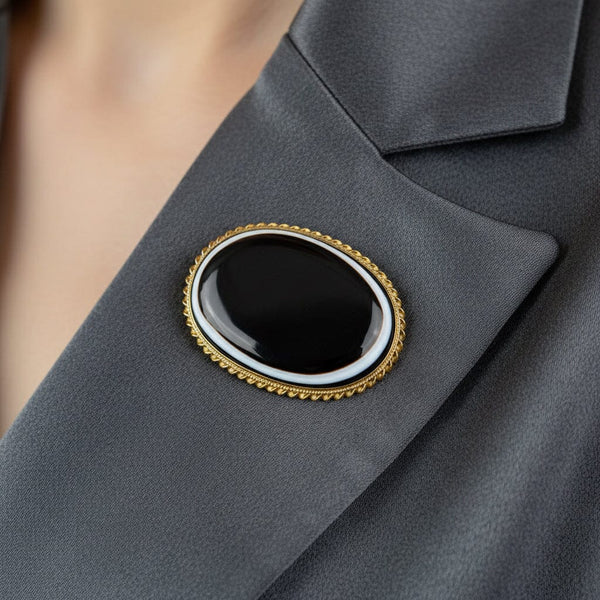 Antique Scottish Banded Bulls Eye Agate Brooch Pendant