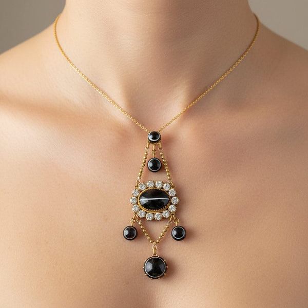 Victorian Revival Diamond Paste Bullseye Agate Pendant