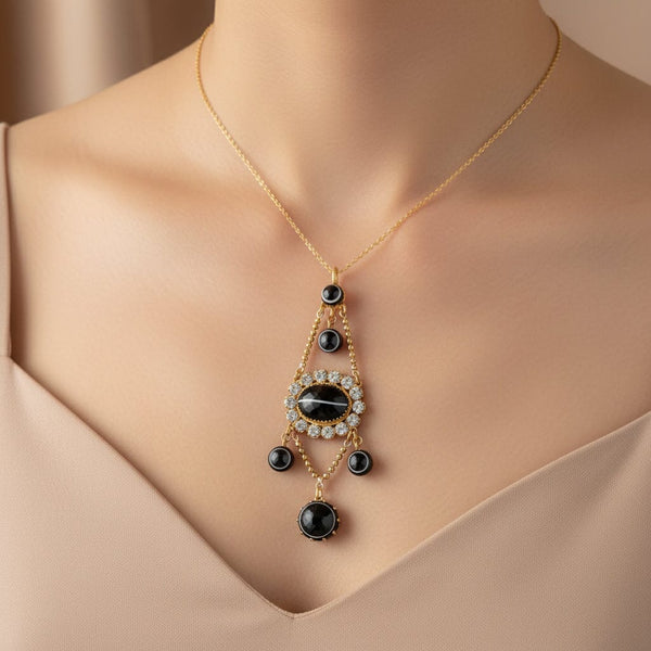 Victorian Revival Diamond Paste Bullseye Agate Pendant