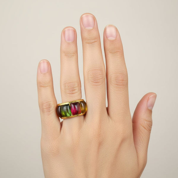 Stambolian 18K Gold Multi Color Cabochon Tourmaline Ring - Boylerpf
