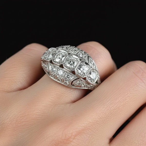 Art Deco Platinum 1 Carat Diamond Dome Ring