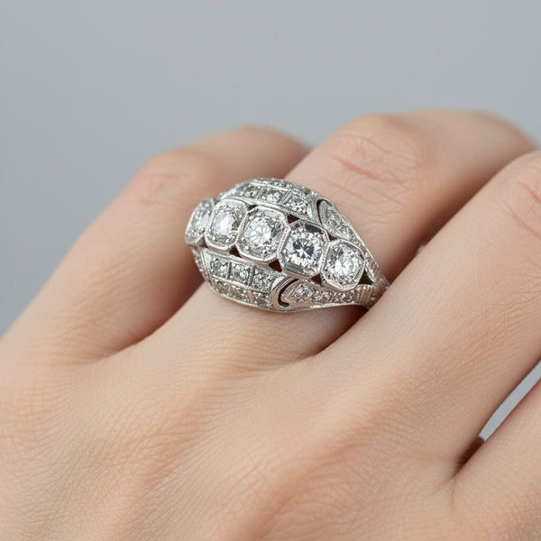 Art Deco Platinum 1 Carat Diamond Dome Ring