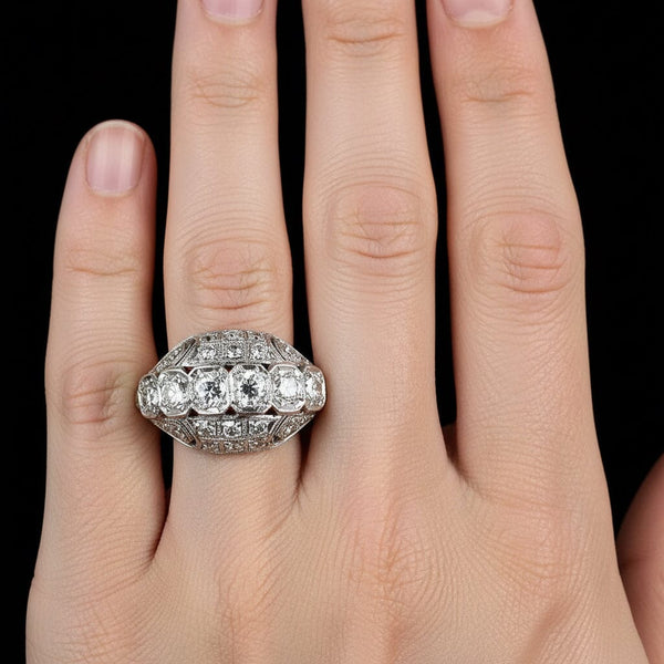 Art Deco Platinum 1 Carat Diamond Dome Ring
